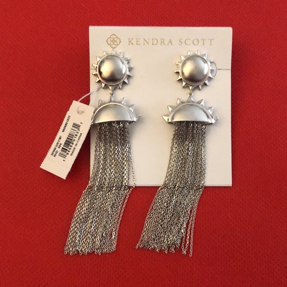 Kendra Scott Silver Tone Rhodium Plated Sienna Sun Statement Drop Earrings NWT - Picture 2 of 14